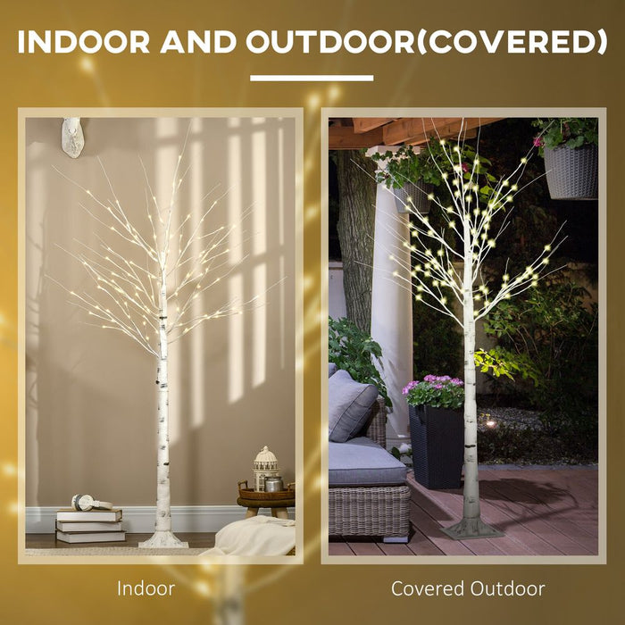 HOMCOM 4ft Artificial White Birch Tree Light with Warm White Pre-Lit LED Light for Indoor and Covered Outdoor Use