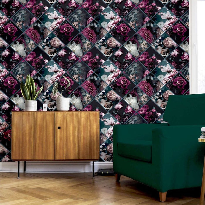 Exquisite Floral Collage - Plum & Teal - Premium Quality