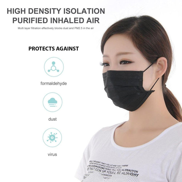 25Pk Disposable Face Masks BLACK | High Filtration, Water Resistant | PMS-755017 | AS-05237