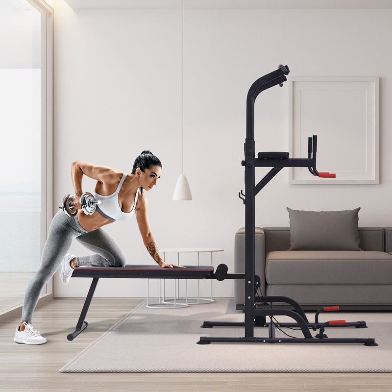Ultimate Home Workout Tower: Steel Frame Bench Bars Ropes - HOMCOM