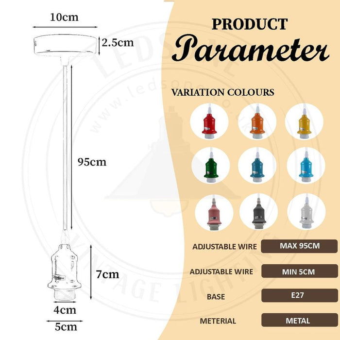 6 Pack Industrial Pendant Light Fitting, Lampshade Addable E27 Lamp White Holder Fitting Set With PVC Cable