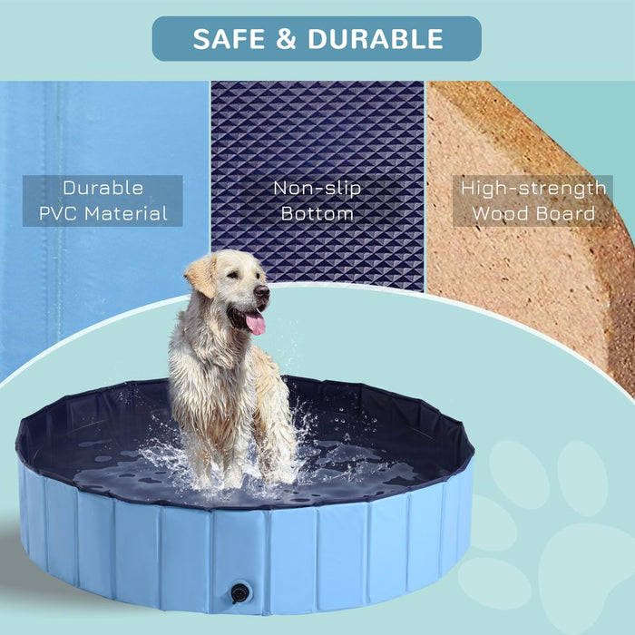 PawHut Foldable Dog Paddling Pool Pet Cat Swimming Pool Indoor/Outdoor Collapsible Summer Bathing Tub Shower Tub Puppy Washer (Φ140 x 30H cm, Blue), D01-014BU