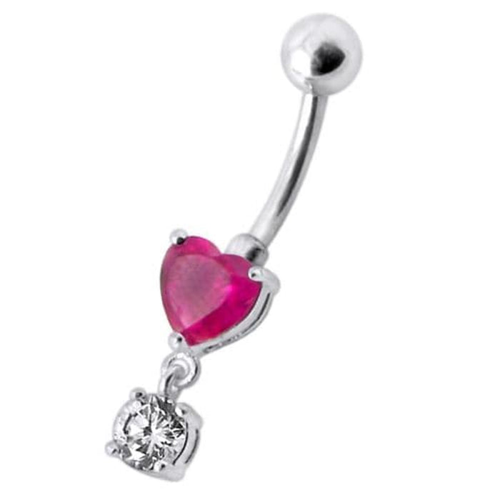 Fancy Heart Shape Jeweled Dangling Navel Ring Body Jewelry