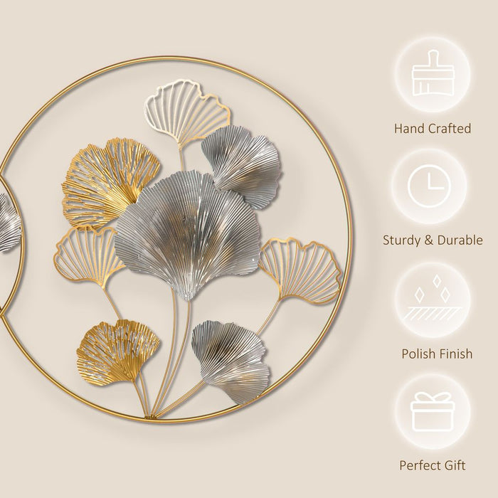 Artistic Gold Ginkgo Leaf Metal Wall Sculpture - High-Quality, Elegant Home Decor+