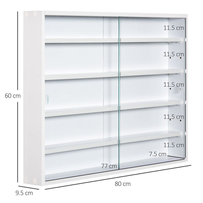 5-Tier Wall Display Shelf Unit Cabinet Glass Doors - White