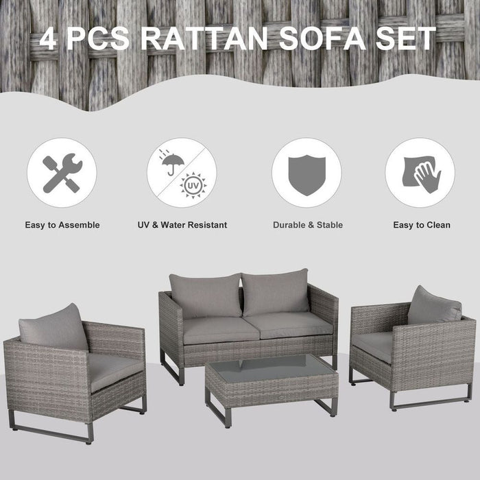 High-Quality 4-Piece PE Rattan Wicker Outdoor Dining Set - Sofa, Chairs, Table, Cushions