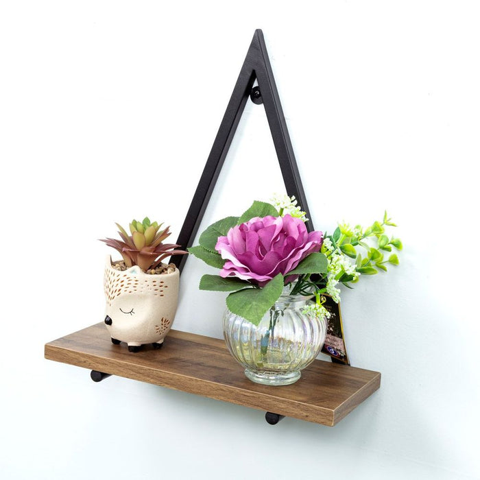 Premium Dark Oak Triangle Wall Shelf - High-Quality Black Metal Frame - PARGI