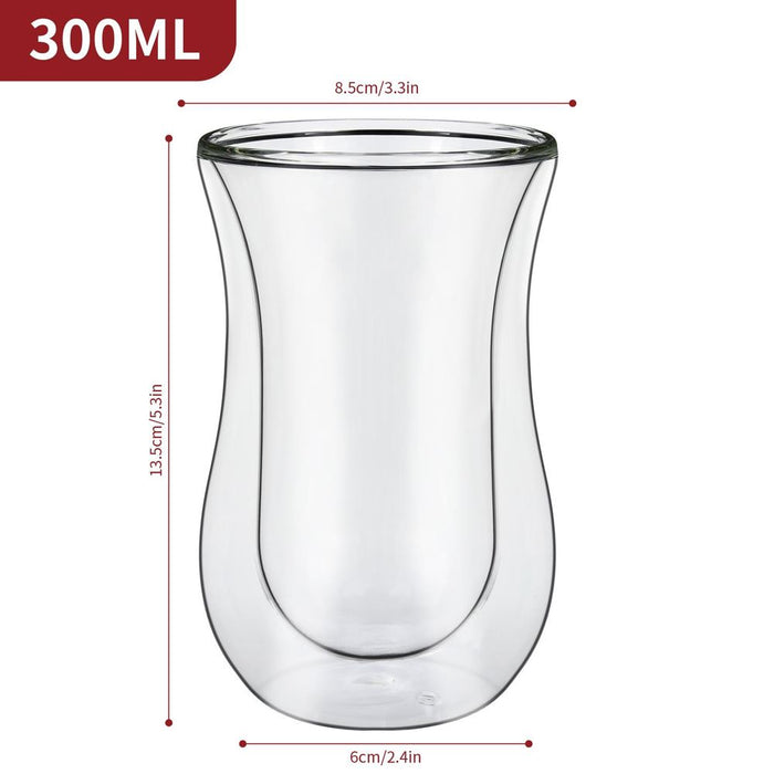 VINSANI Transparent Double Wall Glasses - Perfect for Hot & Cold Drinks - Minimalist Design - Set of 2 - Professional Seller