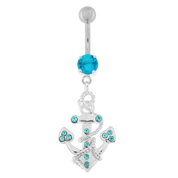 Jeweled Anchor with Rope Dangling Navel Belly Ring