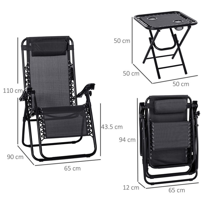 Premium Black Zero Gravity Chairs Set with Table & Cup Holders - Outsunny