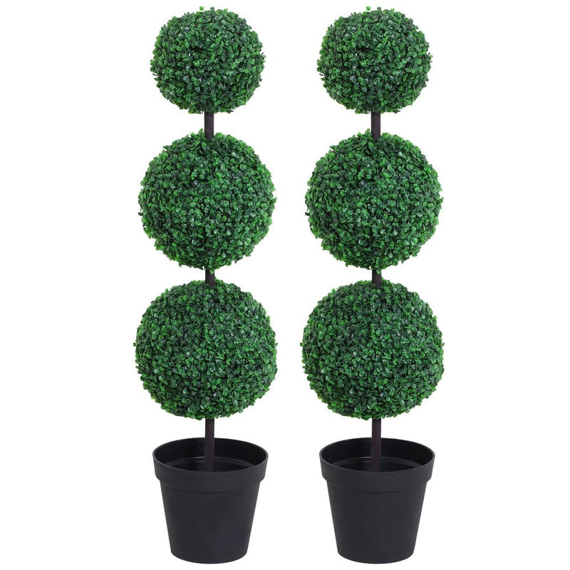 Outsunny PE Set of 2 Artificial Boxwood Three Balls Topiary Plant