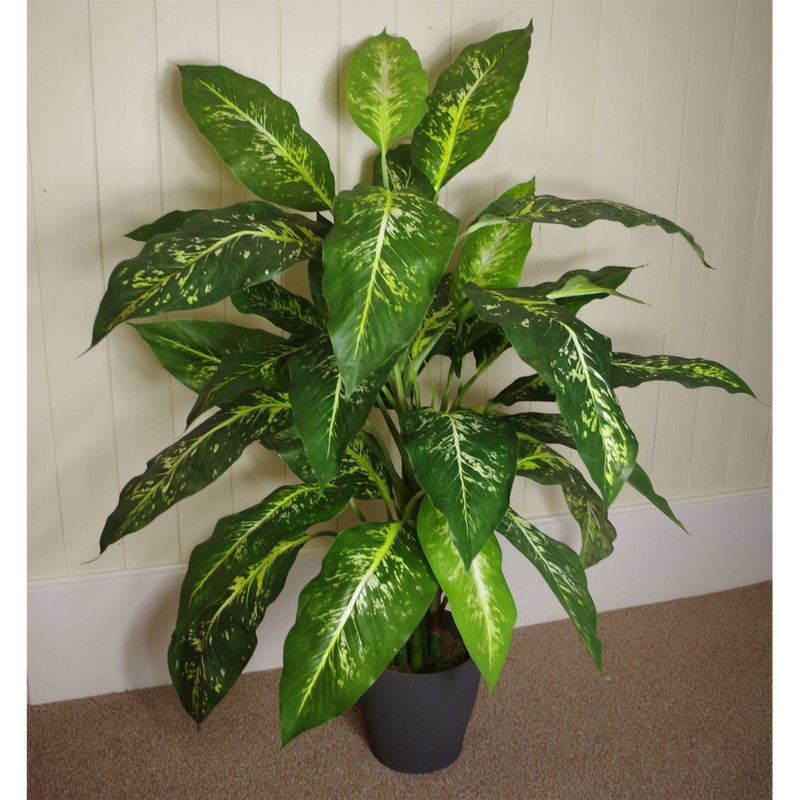100cm Large Fox's Aglaonema Realistic Tree Artificial Plant with Silver Metal Planter