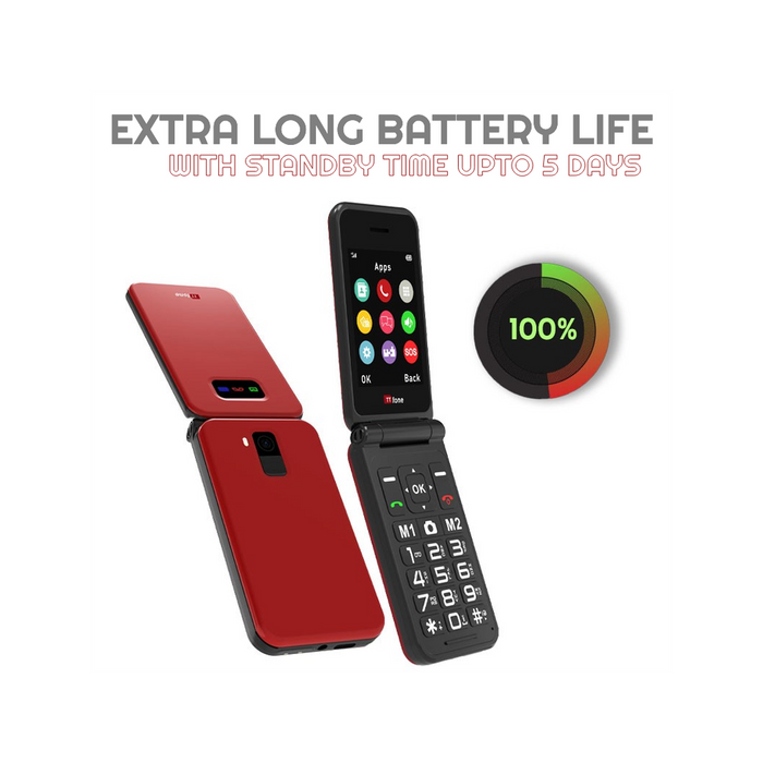 TTfone Red TT760 Flip 4G Mobile: Dock Charger, GiffGaff Pay As You Go. Elderly-friendly, Emergency Button