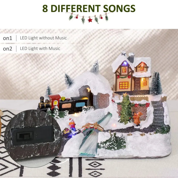 Festive Musical Christmas Village Scene w/ LED Lights - High-Quality Decor