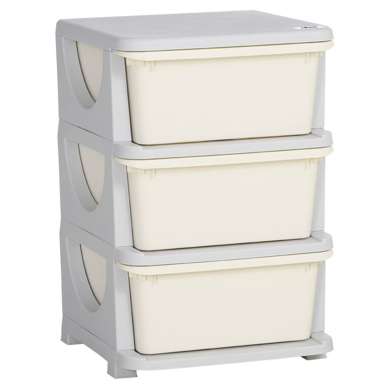 HOMCOM Kids Storage Units with 3 Drawers 3 Tier Chest Vertical Dresser Tower Toy Organizer for Nursery Playroom Kindergarten Cream