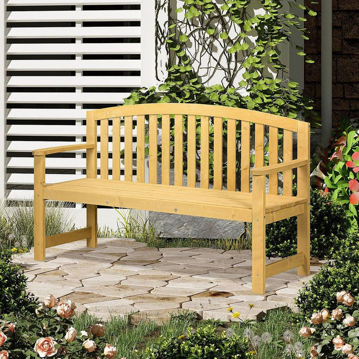 Premium 2-Person Outdoor Wooden Garden Bench with Armrest - Orange