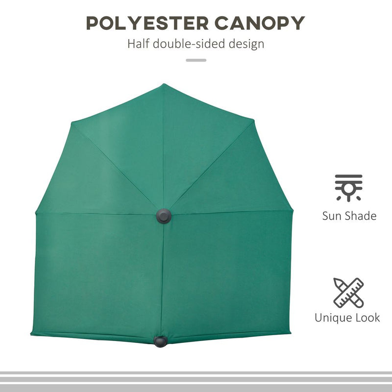 Premium 2m Half Parasol Umbrella - Crank, Dark Green - Quality Assured, Limited Space - Perfect Shade Solution!