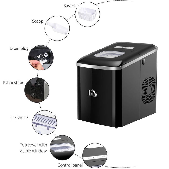 12kg/24H Ice Maker w/ Scoop Basket - Black | Perfect for Home Office