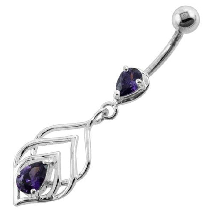 Tear Drop Jewel in Lotus Leaf Belly Button Ring