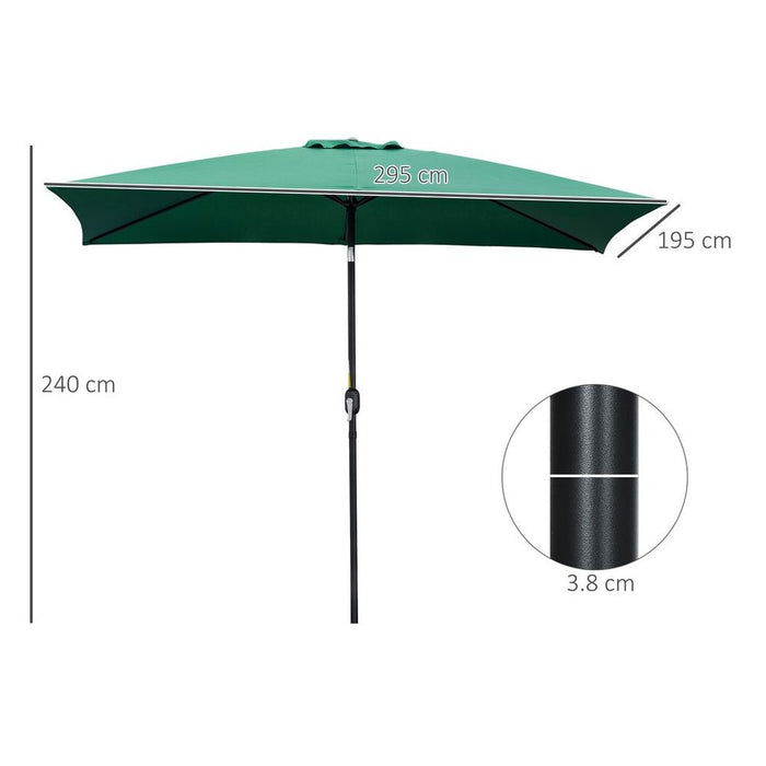 Premium 3x2m Patio Parasol - Tilting, Crank, 6 Ribs - Sun Shade, Garden Green - High Quality