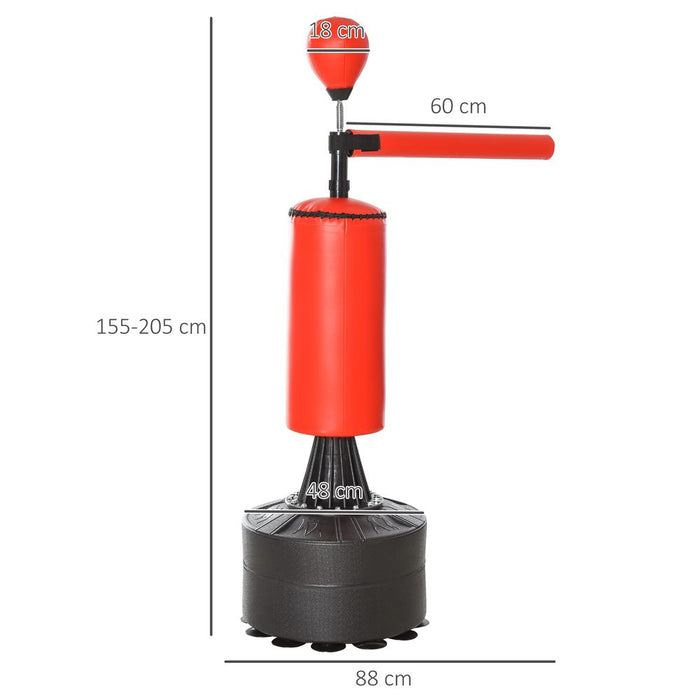 HOMCOM 155-205cm 3-IN-1 Freestanding Boxing Punch Bag Stand with Rotating Flexible Arm, Speed Ball, Waterable Base