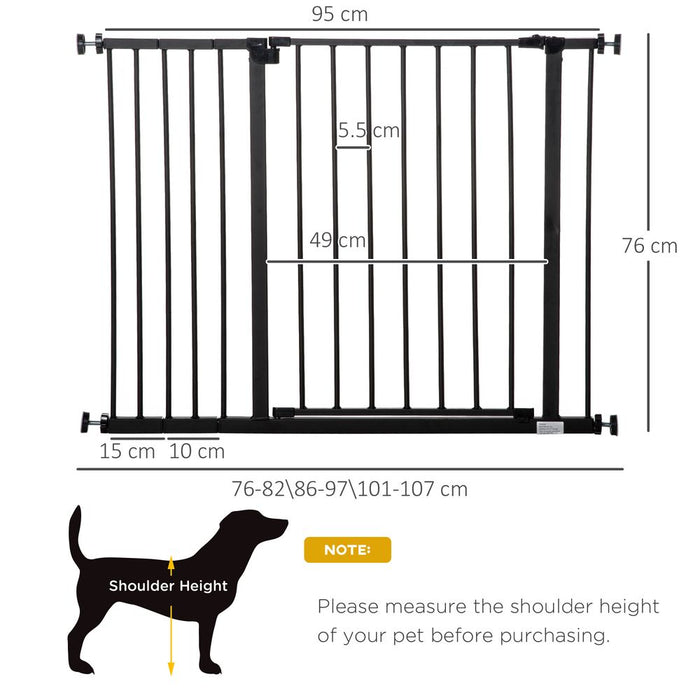 Premium Pressure Fit Dog Gate - Secure, Easy Install - Ideal for Stairs & Doorways - Black - 76-107cm Width