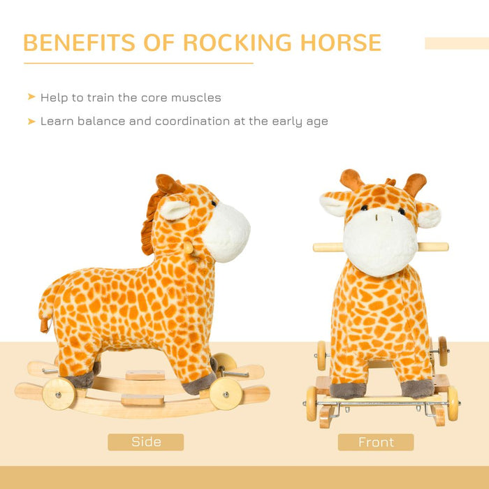 2-in-1 Kids Plush Rocking Gliding Horse Giraffe - High-Quality, Modern, Fun Ride-On Toy