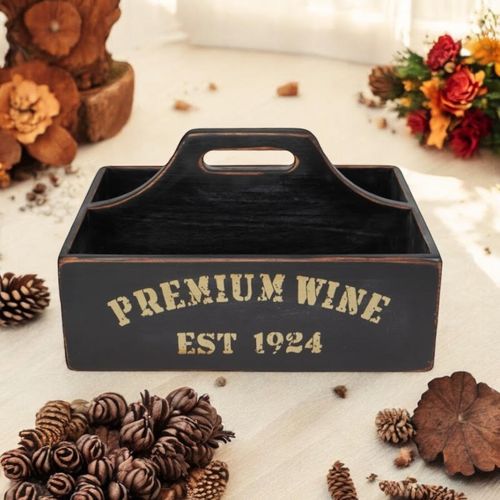 35CM BLACK WOODEN WINE HOLDER