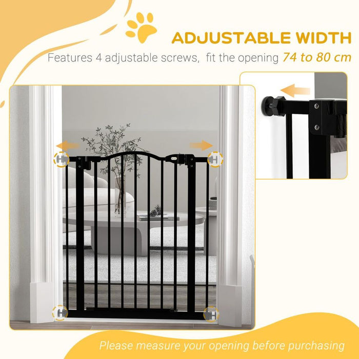 PawHut Pet Gate - Adjustable Metal Safety Barrier, Auto-Close, 74-80cm, Black