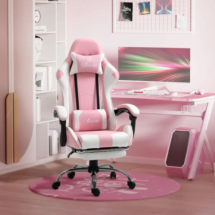 Racing Gaming Chair w/ Lumbar Support, Home Office Desk Gamer Recliner, Pink