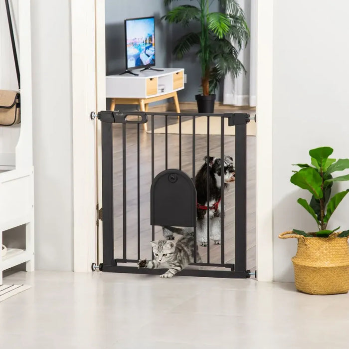 Safe & Secure 75-82 cm Pet Safety Gate, Auto Close, Double Lock, Black