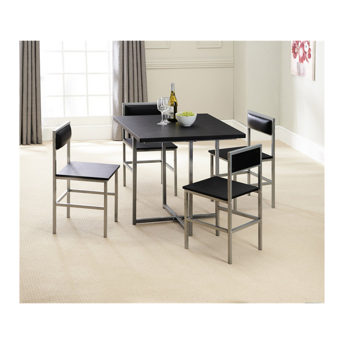 Space-Saving 4 Chair Dining Set: Black/Silver | Premium Quality, Modern Design