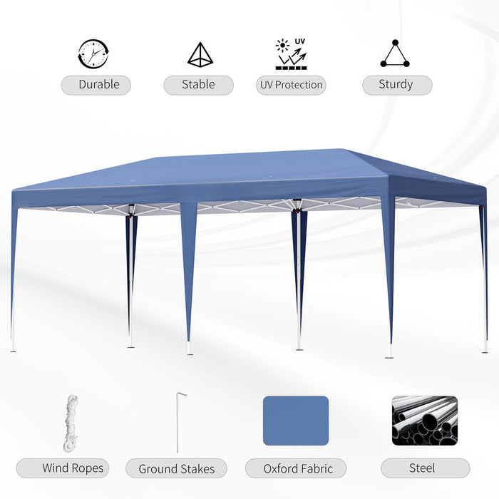 Premium Double Roof Pop Up Gazebo, 6x3m, Blue Heavy Duty Canopy Tent, Bag