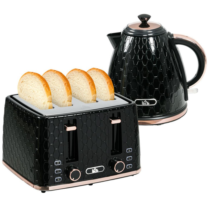 Premium HOMCOM 1.7L Kettle & Toaster Set - Defrost, Reheat, Crumb Tray - Black