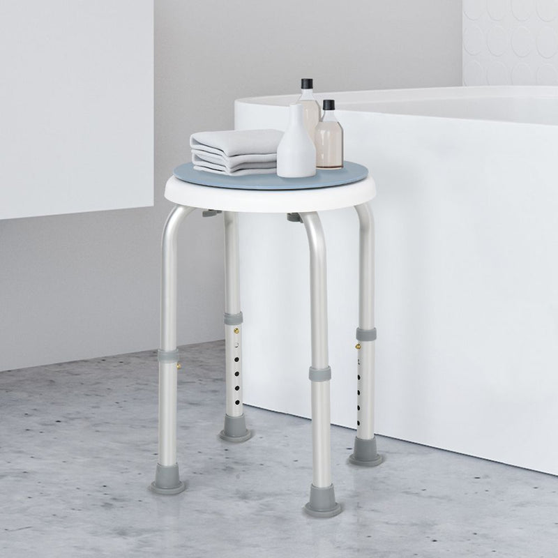 HOMCOM 360° Swivel Seat Bath Shower Stool Adjustable Height w/Aluminium Frame Non-Slip Feet Chair Safe Support Home Assistance