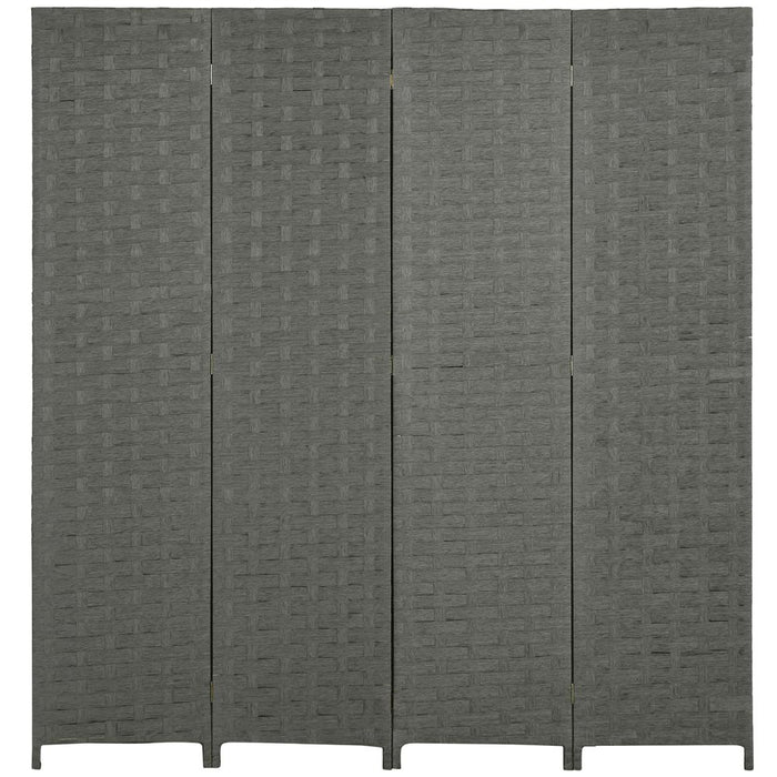 4-Panel Folding Wall Divider Room, Wave Fibre Privacy Screen Panels, Grey