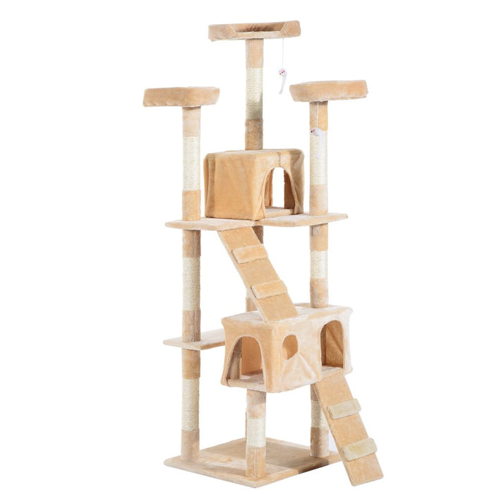 PawHut Cat Tree for Indoor Cats, 170cm Cat Tower Scratching Post Tall Climbing Tower, Activity Centre House - Cream