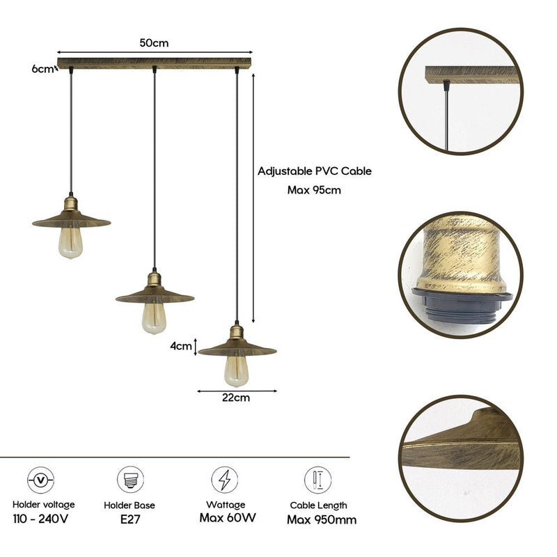Vintage Industrial Brushed Brass Ceiling Pendant Light - Easy Fit Metal Shade for Stylish Home Decor