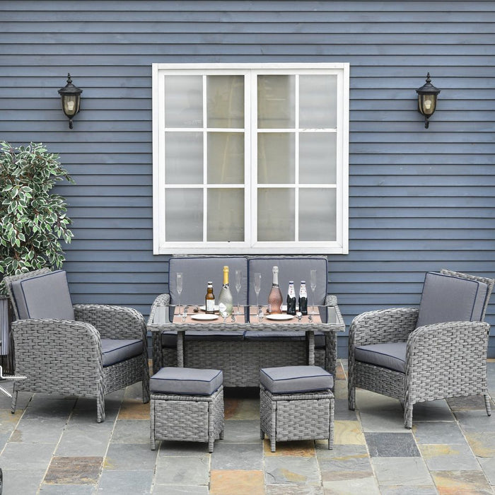 Outdoor Patio Dining Set - 6 PCS All Weather Wicker Sofa Furniture - PE Rattan