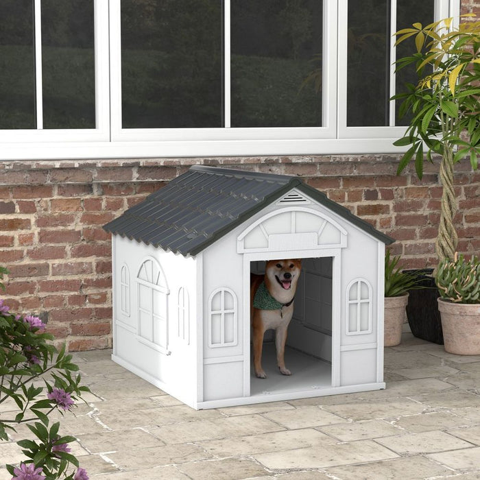 PawHut Weather-Resistant Dog House - Grey