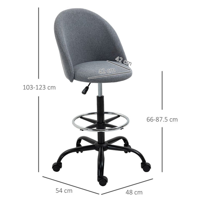 97cm Draughtsman Chair Home Office  5 Wheels Padded Seat Grey Vinsetto