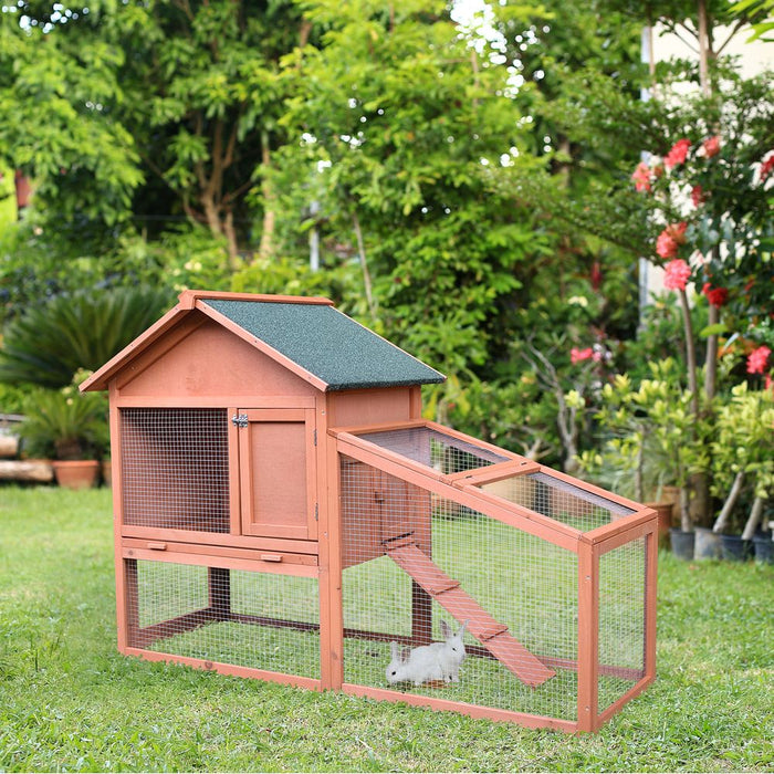 Premium 2 Tier Wood Rabbit Hutch - Waterproof Roof & Ramp - 144 x 64.5 x 100 cm