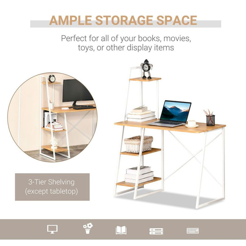HOMCOM Home Office Computer Desk Study Writing Table with 3-Tier Storage Shelves