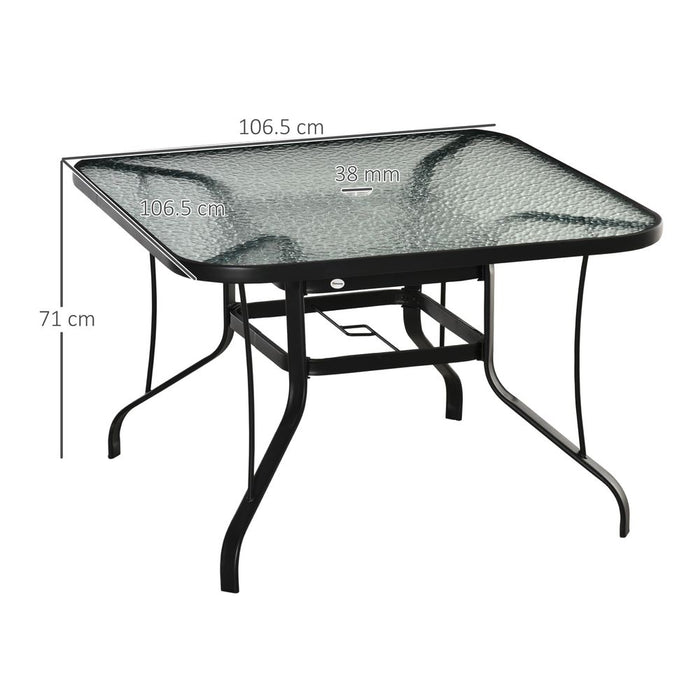 Outsunny 106.5cm Square Patio Dining Table - Glass Top & Parasol Hole