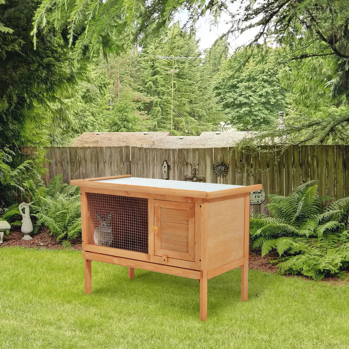 Pawhut Elevated Outdoor Rabbit Hutch for Guinea Pig - High-Quality Wood Cage with Garden Theme