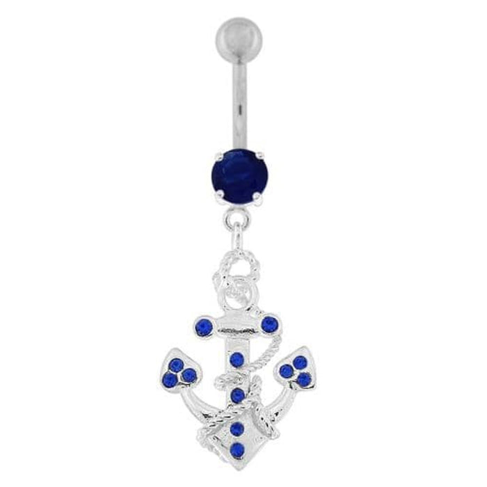 Jeweled Anchor with Rope Dangling Navel Belly Ring