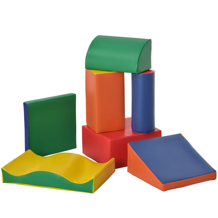 HOMCOM 7 Piece Climb and Crawl Activity Play Set Kids Soft Foam Blocks Toddler Soft Play Equipment Building and Stacking Blocks Educational Play