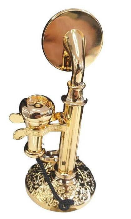 Exquisite Gold Plated Miniature Clock - Solid Brass Candlestick Telephone - IMP97