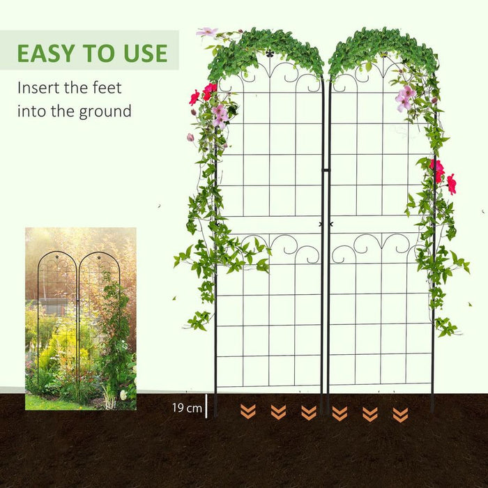 Outsunny Set of 2 Metal Trellis for Climbing Plants, Floral Design