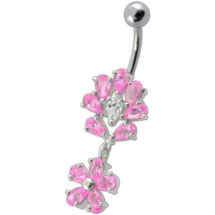 Fancy Flower Jeweled Dangling Belly Navel Body Jewelry Ring